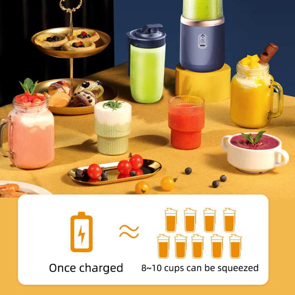 Portable Blender, Personal Blender USB Rchargeable, Mini Blender for Shakes and Smoothies, 14oz Portable Fruit Veggie Juicer Cup With 6 Blades and Travel Lid, Handheld Blender for Travel Gym Kitchen