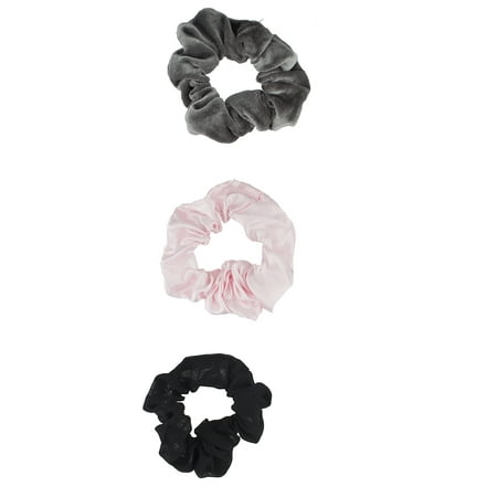 Lux Accessories Grey Pink Black Satin Velvet Elastic Stretch Scrunchie Set
