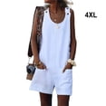 thumbnail image 5 of Minnieouse Mono sin mangas con cuello para mujer, pantalones cortos, pierna ancha, informal, de poliéster, con bolsillos delanteros, para viajar Vestidos Blanco 4XG, 5 of 5