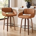 thumbnail image 5 of Fahomiss 29" Swivel Bar Height Bar Stools Set of 2 - Modern Kitchen Counter Stools with Back and Wooden Legs, Upholstered PU Leather Barstools Chairs W/ Adjustable Foot Pads, Brown, 5 of 11