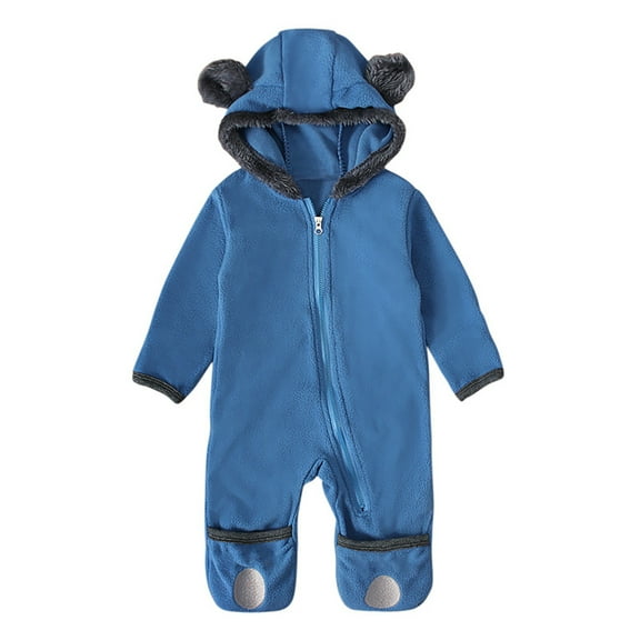 Ruyang Baby Polar Fleece Jumpsuit New Born Boys Girls Fuzzy Bear Ears Hooded Outfits Winter Warm Snowsuit Zip Up Onesie