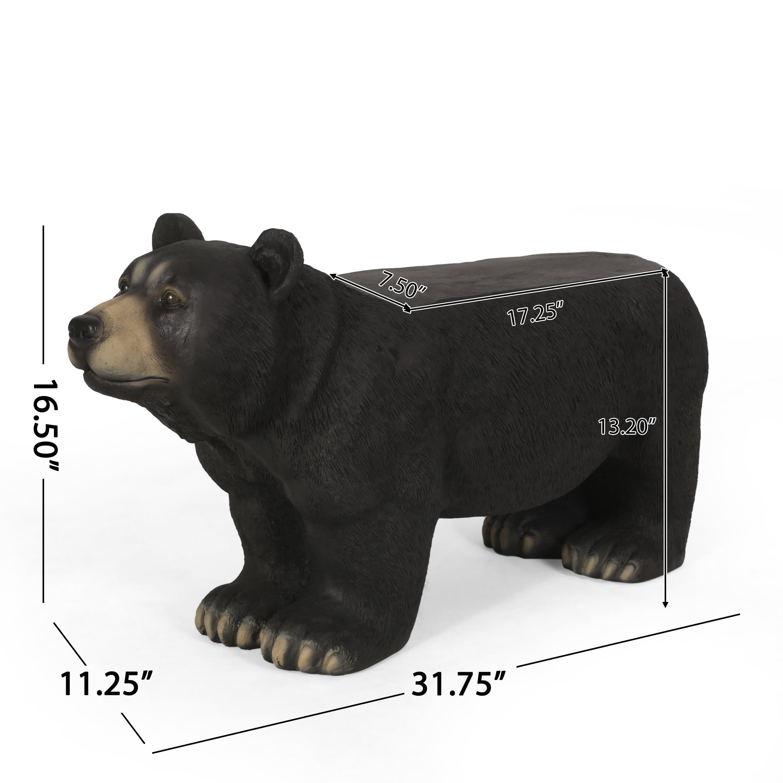 Mendon Cast Stone Outdoor Bear Garden Bench, Matte Black