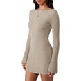 thumbnail image 4 of PRETTYGARDEN Womens Fall Bell Long Sleeve Mini Dress Casual Boat Neck Ribbed Bodycon Short Party Cocktail Dresses, 4 of 8