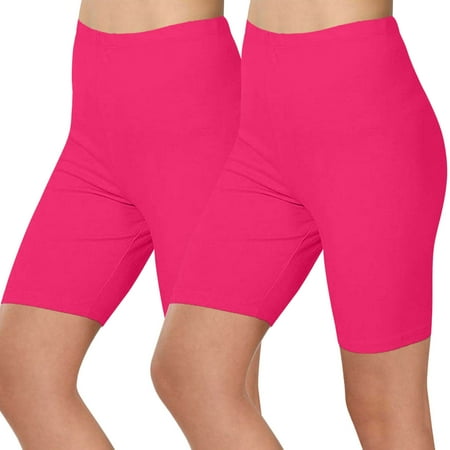 Tmtolofot Pack Of 2 Novelty Elastic Yoga Short Pants for Women Gym Running Sport Active Exercise Shorts Female Quick Dry Athletic Shorts High Waisted Biker 2 Pack   1#Hot Pink   X-Large