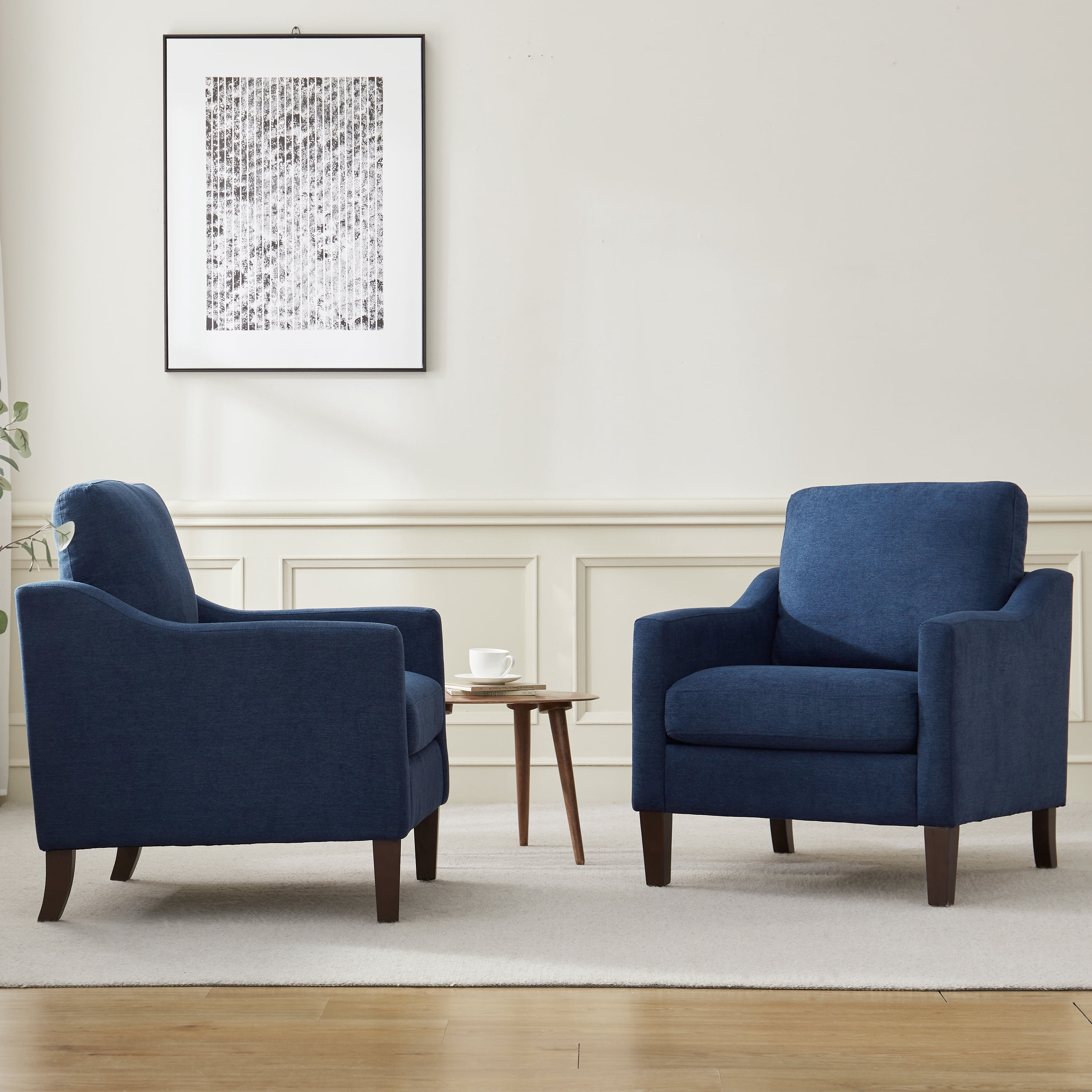 Vknow Furniture Mid Century Modern Upholstered Accent Chairs Set of 2 for Living Room, Blue