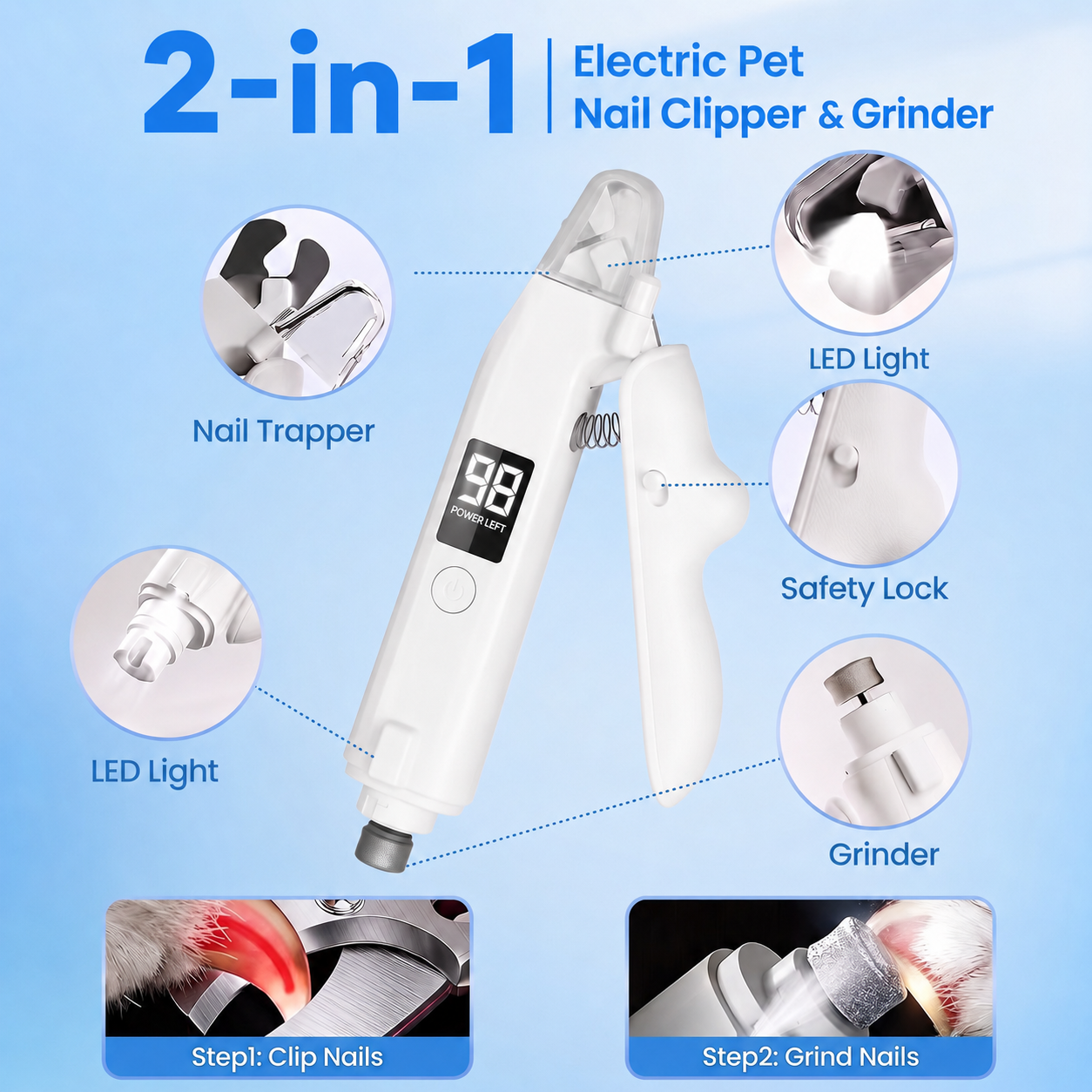 Absoke 2-in-1 Dog Cat Nail Clipper and Grinder with LED Lights photo 2