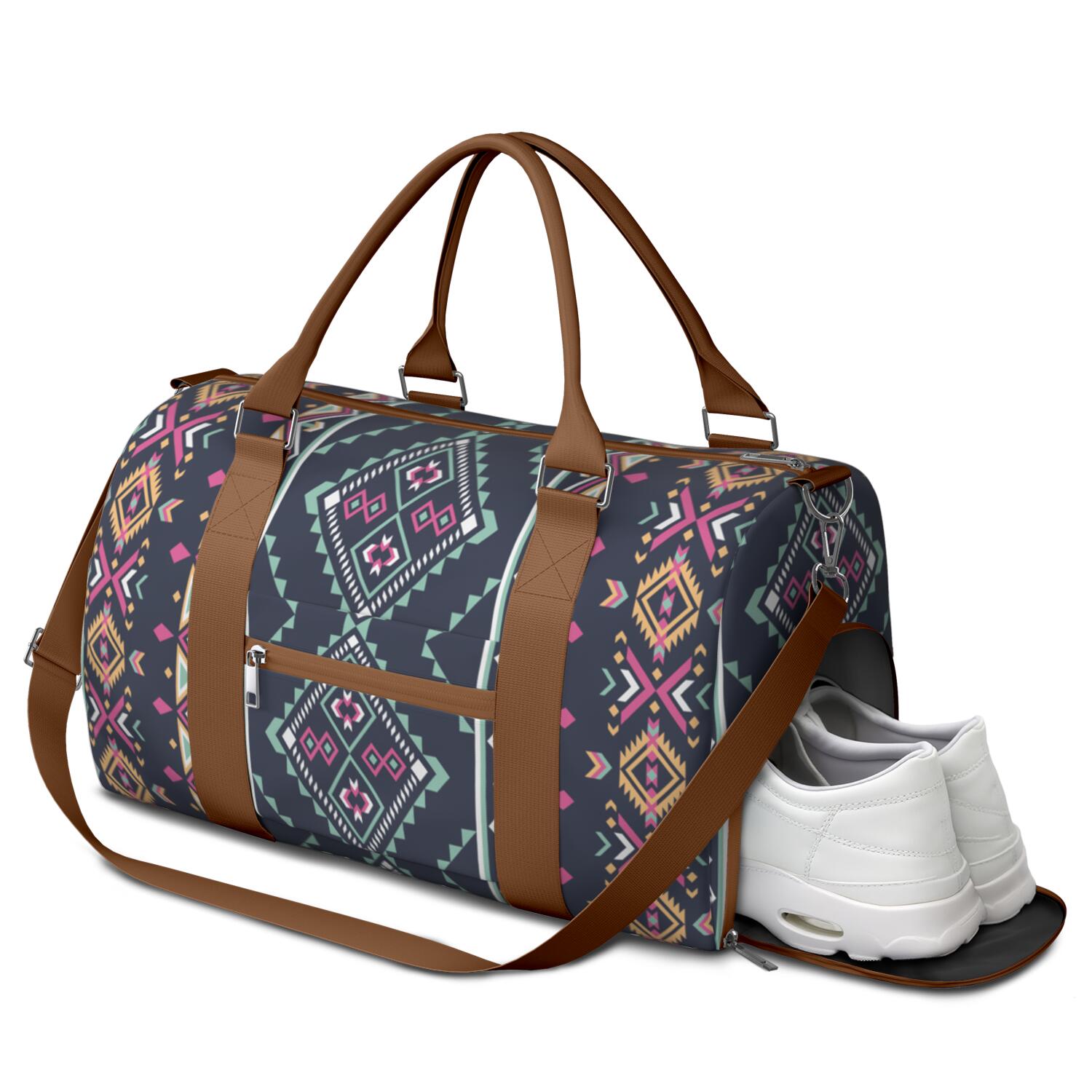 Boho Womens Gym Tote Duffle Bag with Wet Pocket & Shoe Compartment, Floral Checkered Travel Duffel Bag Overnight Weekender Hospital Tote Girls Workout Carry on Bag with Luggage Sleeve