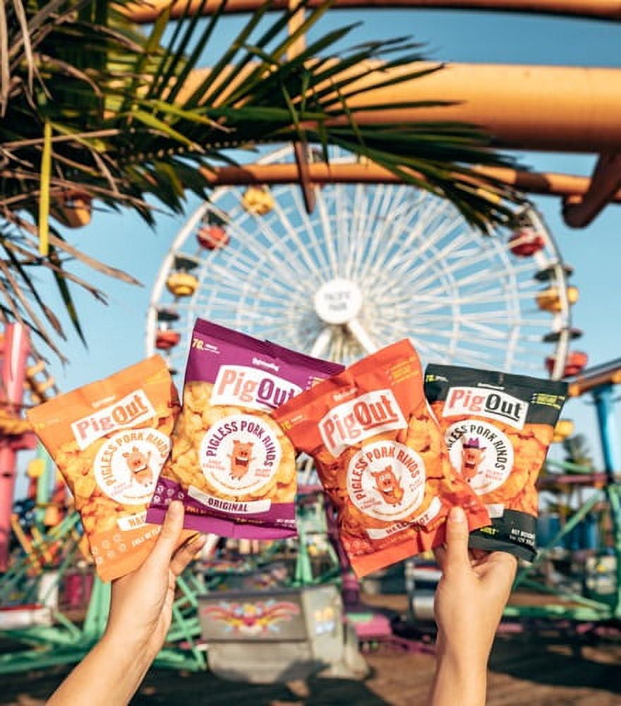 PigOut, Plant-Based Pigless Pork Rinds, Hella Hot 1 oz.