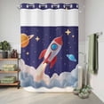 thumbnail image 6 of No Hook Shower Curtain with Built-in Rings - Cartoon Navy Blue Space Washable Waterproof Fabric Bathroom Curtains for Hotel,Rentals, 72 X 84 Inch Extra Long , Red 3D Rocket Yellow Stars, 6 of 9