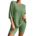 thumbnail image 2 of Short Sets for Women Ribbed Knit Loose Fit Short Sleeve Crewneck T Shirt and Shorts 2 Piece Matching Set Womens Lounge Set, 2 of 9