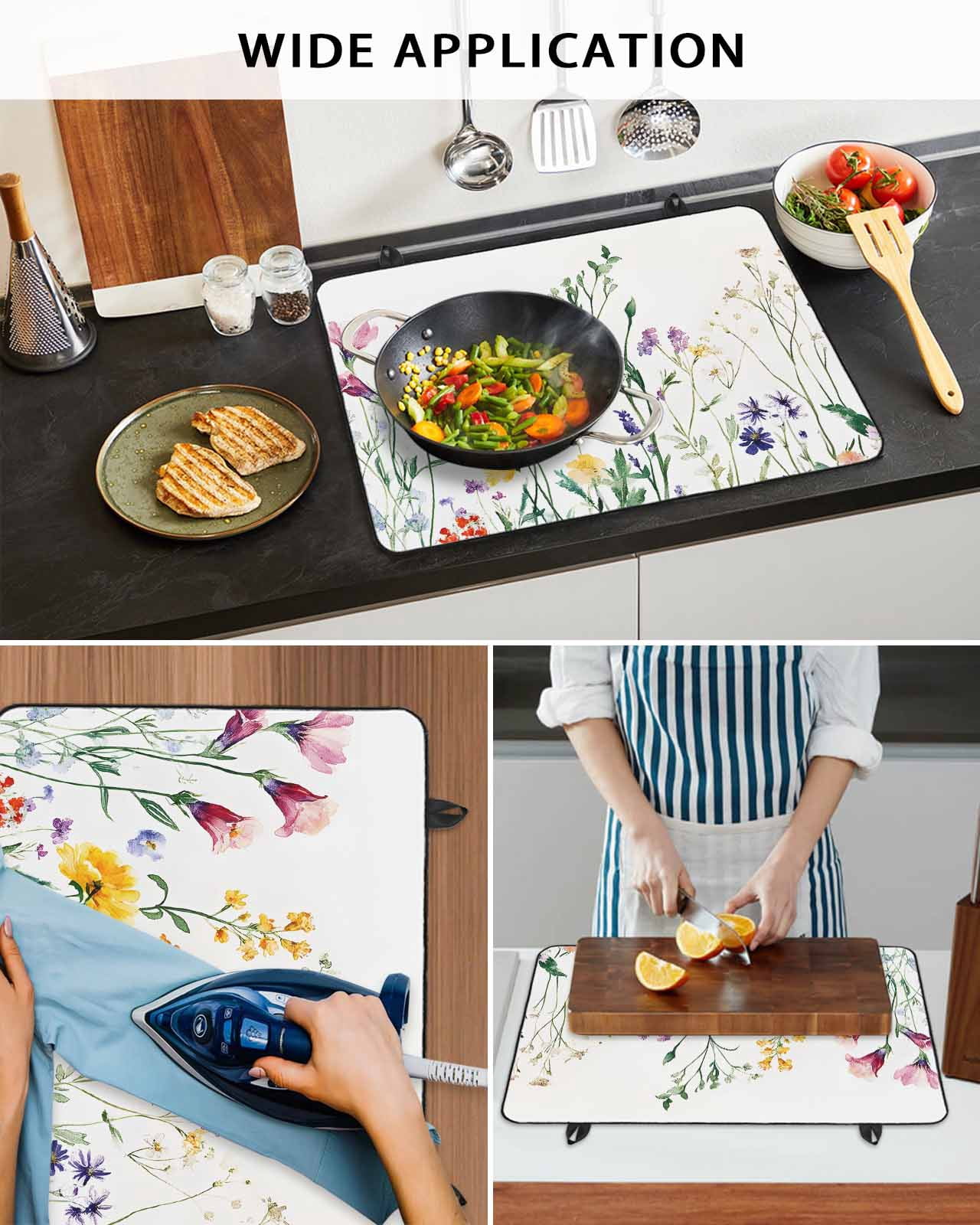 nqOlkjepod Large Induction Cooktop Protector Mat 24"x21", Botanical Floral Stove Top Covers for Electric Stove, Farmhouse Watercolor Floral Decorative Stove Burner Cover Mats, Glass Top Stove Cover