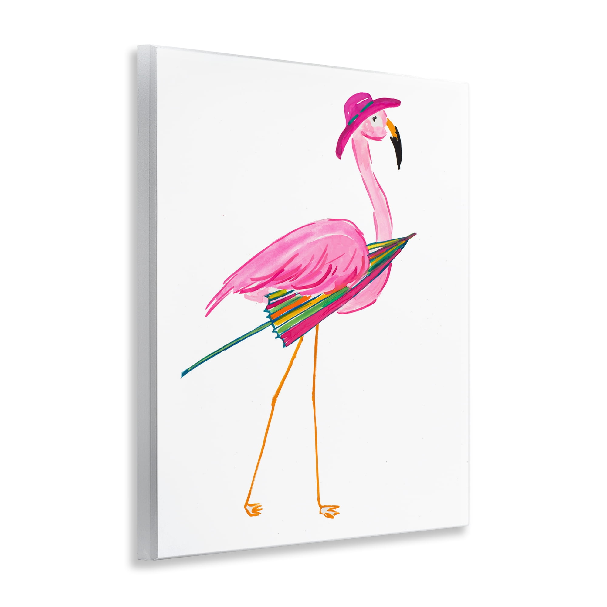 Stupell Industries Flamingo with Beach Umbrella Animals & Insects Painting Unframed Art Print Wall Art, 11 x 14