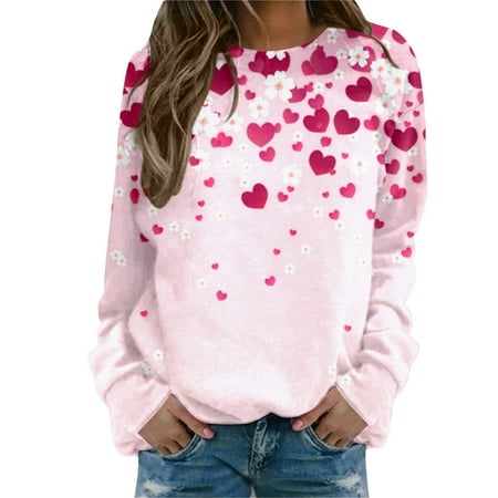 ZHOUCHANKIDS Women s Long Sleeve O-Neck Printed Sweatshirt Blouse for Daily Home Outdoor and Workout Comfort Pink L