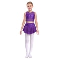 thumbnail image 7 of iiniim Girls 2 Piece Sequin Gym Ballet Lyrical Jazz Dance Outfit Sleeveless Crop Top with Layered Skirt Purple 14, 7 of 7