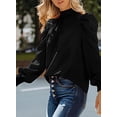 thumbnail image 4 of Blusa elegante de gasa para mujer, estilo ejecutivo, con cuello alto y un solo color, 4 of 6