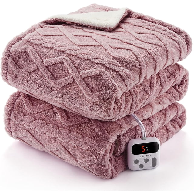84x90 Heated Throw Blanket with Thick Tufted Cable Pattern,10 Heat Levels&10Timer Settings,Electric Throw with Intelligent Temperature Control,Machine Washable,Fast Heating,Pink