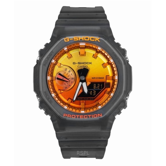 Casio G-Shock Analog Digital Resin Strap Orange Dial Quartz GA-2100FLS-8A4 200M Men's Watch