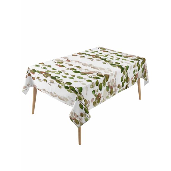 Green Pink Weeping Eucalyptus Table Cloth, Waterproof Tablecloth for Rectangle Tables, Spring Summer Farmhouse Leaves Reusable Washable Fabric Table Cover for Restaurant Kitchen Dining 60"x120"