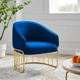 thumbnail image 2 of Armchair Accent Chair, Blue Navy, Velvet, Modern Contemporary, Mid Century Living Hotel Lounge Cafe Lobby, 2 of 8