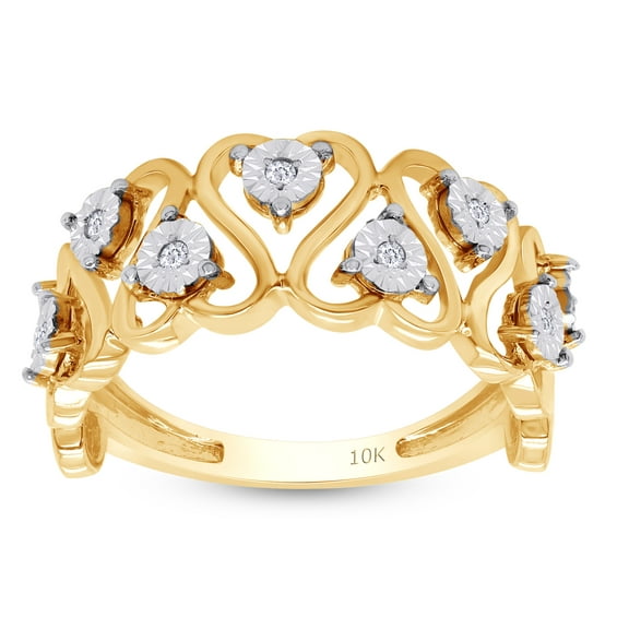 AFFY White Natural Diamond Infinity Style Heart Promise Ring In 10k Yellow Gold