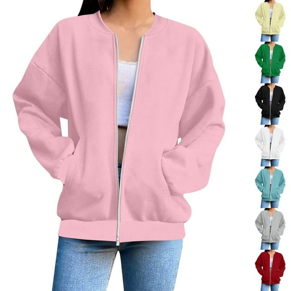 Dgankt Sweatshirts for Women Casual Solid Color Long Sleeve Pocket ZIpper Sweatshirts,Sizes S-2XL