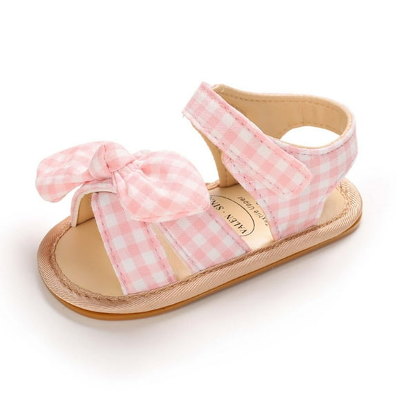 Baby Girls Sandal Summer Toddler Slipper Shoes 0-24 months Baby Girls Sandals Plaid Cute Summer Flat Princess Shoes Infant First Walkers Pink 6-12 Months