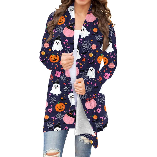 Amzcrzy Cardigans pour Femmes Mode Tendance Halloween Imprimé Cardigan à Manches Longues Vestes pour Femmes Hauts à Manches Longues Vestes pour Femmes Vêtements pour Femmes