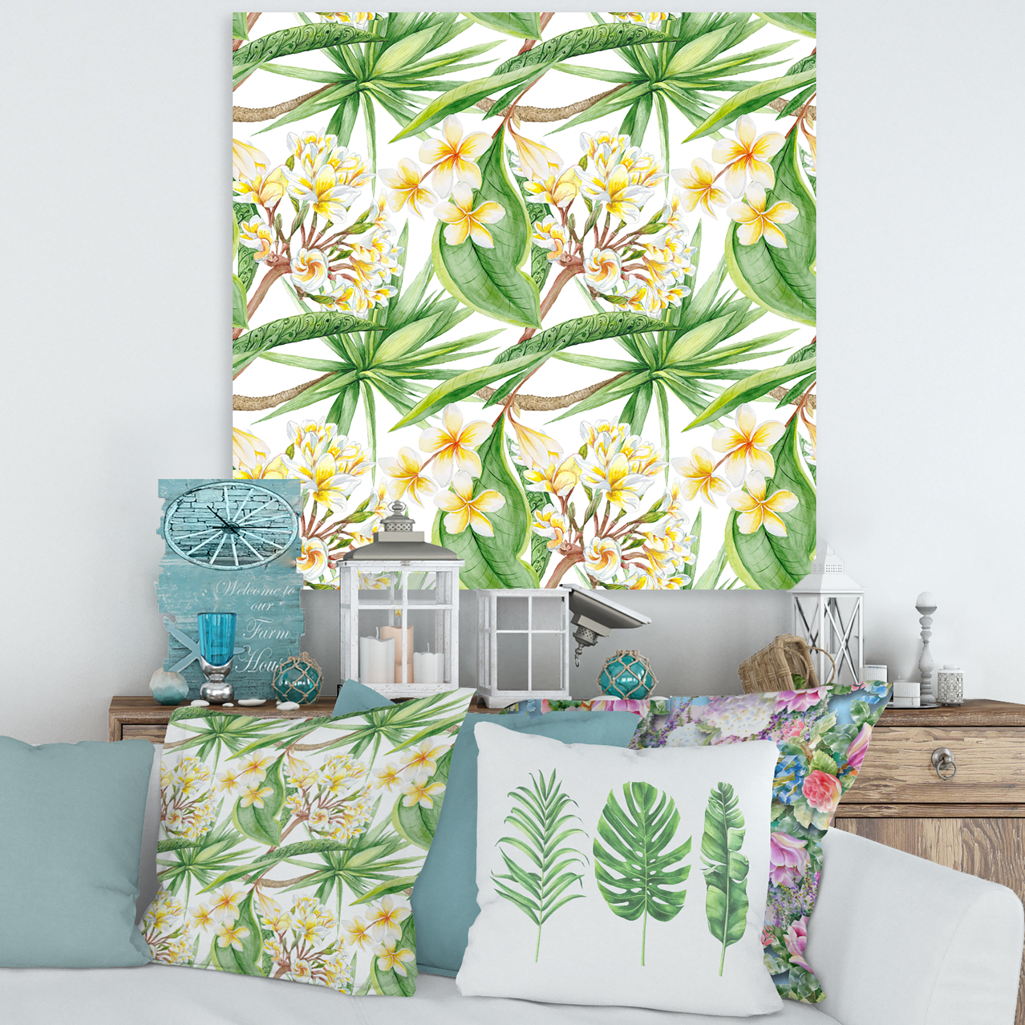 Designart ' Yellow Flowers and Tropical Foliage VI ' Modern Canvas Wall Art Print