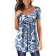thumbnail image 1 of Gibobby Playera de Manga Corta con Cuello Redondo Camiseta plisada con estampado flores y cuello botones manga corta para mujer, camiseta informal con ajuste floral,(Azul,G), 1 of 4