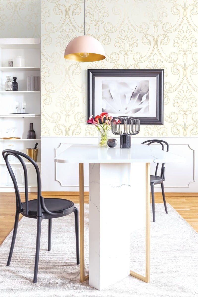NextWall Metallic Gold Sketched Damask Peel and Stick Wallpaper