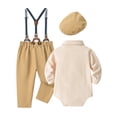 thumbnail image 3 of Happy Cherry Baby Boy Wedding Outfits Infant Dress Clothes Toddler Gentleman Suit set Newborn Formal Wear Long Sleeve Shirt/Bowtie/Beret/Suspender Pant 18-24 Months, 3 of 7