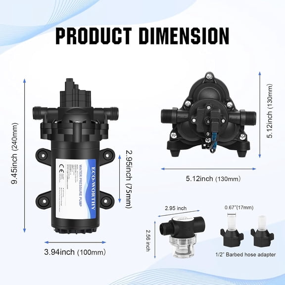 33-Series Industrial Water Pressure Pump 110V AC 4.0GPM 50PSI RV Fresh Water Diaphragm Pump with Garden Hose Adapters