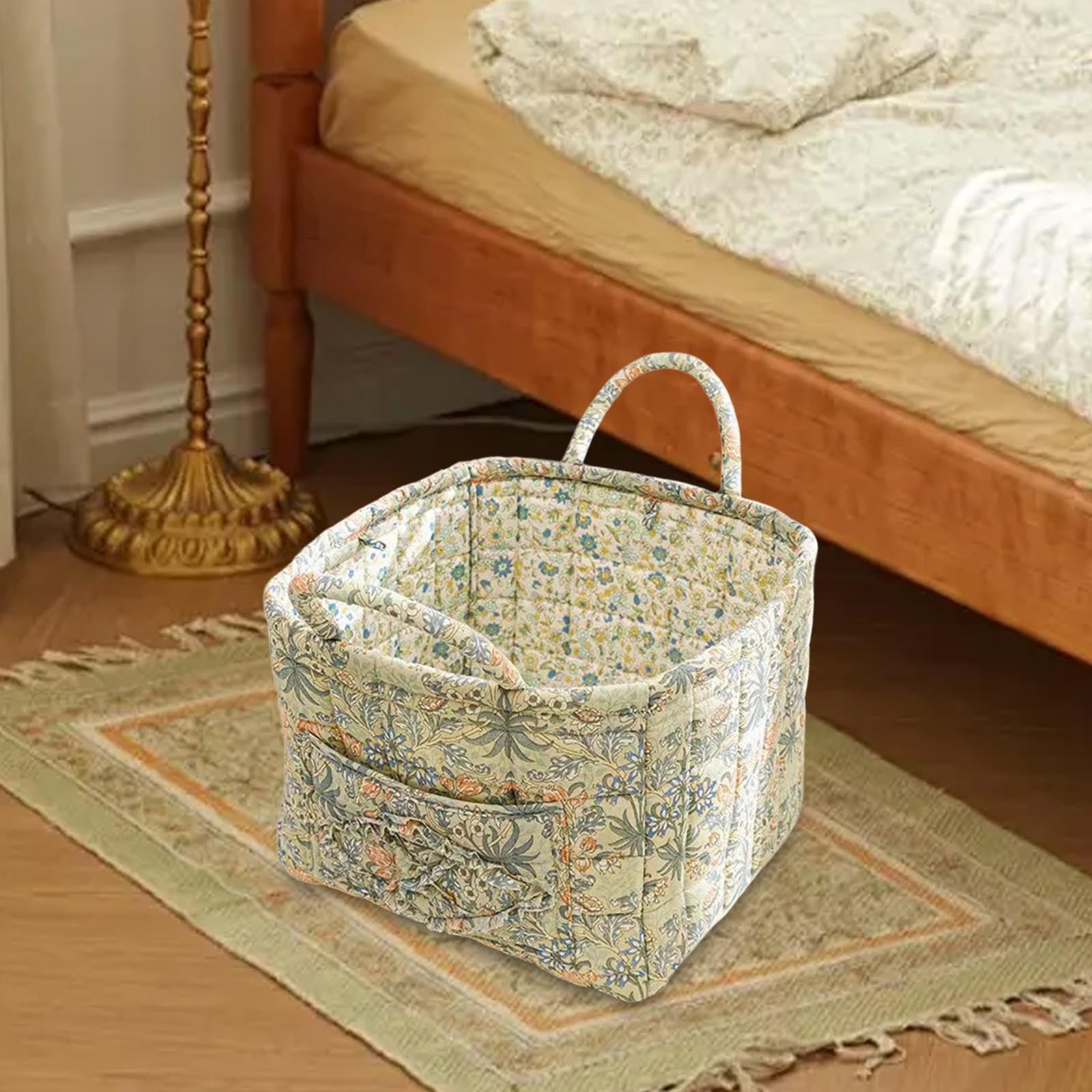 Extra Large Fabric Storage Basket – Boho Floral Laundry Hamper with Carry Handles, Foldable Clothes Organizer for Bedroom, Office, Travel & Shopping (Floral Pattern, Durable Canvas)