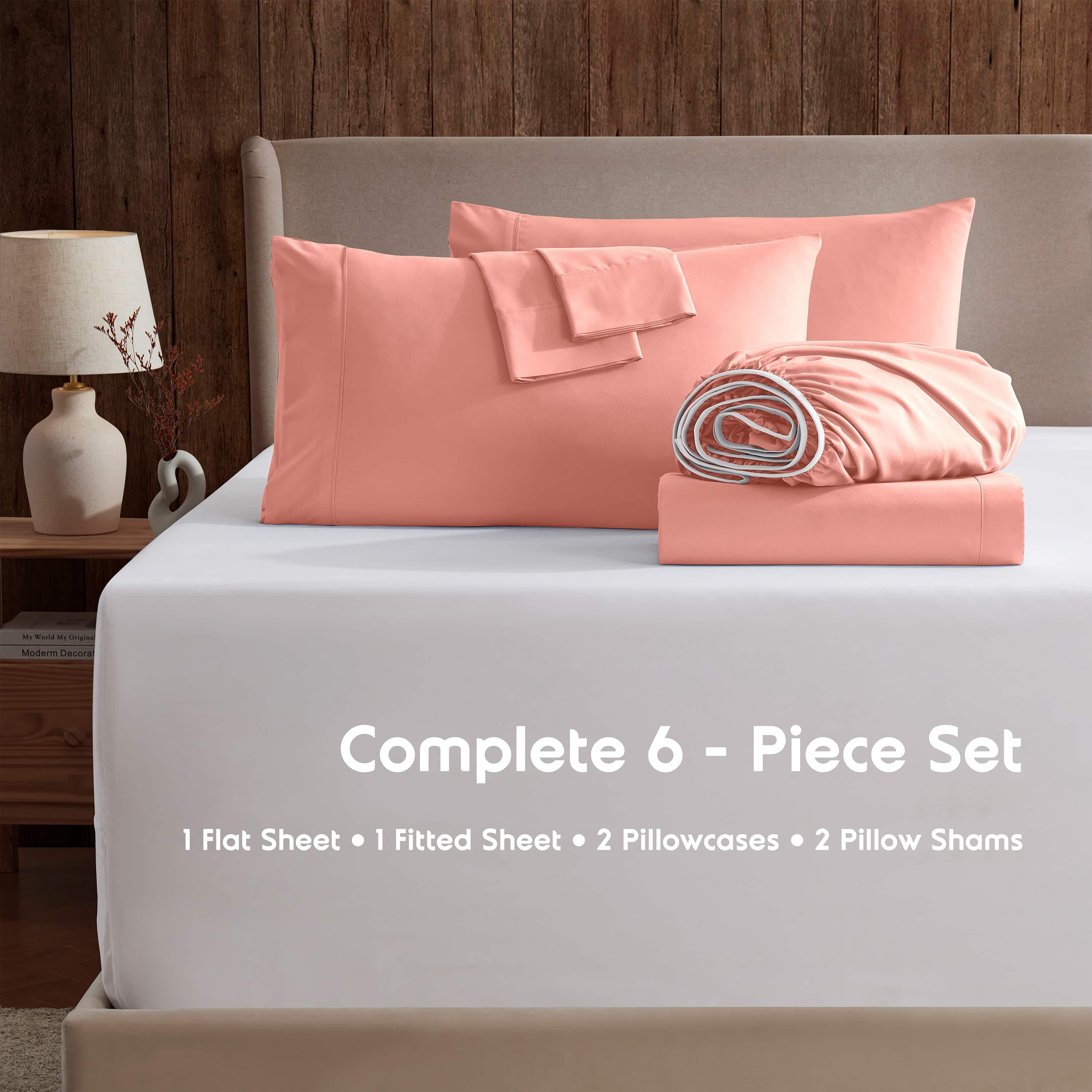 LammaLoe Extra Deep Pocket Full Size Sheets set, Fits 18"-24" Mattress, 6 Piece Soft Microfiber Bed Sheet Sets, Misty Rose