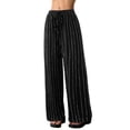 thumbnail image 2 of Women's Striped High Waist Drawstring Wide Leg Loose Casual Trousers with Pockets Black L, 2 of 9