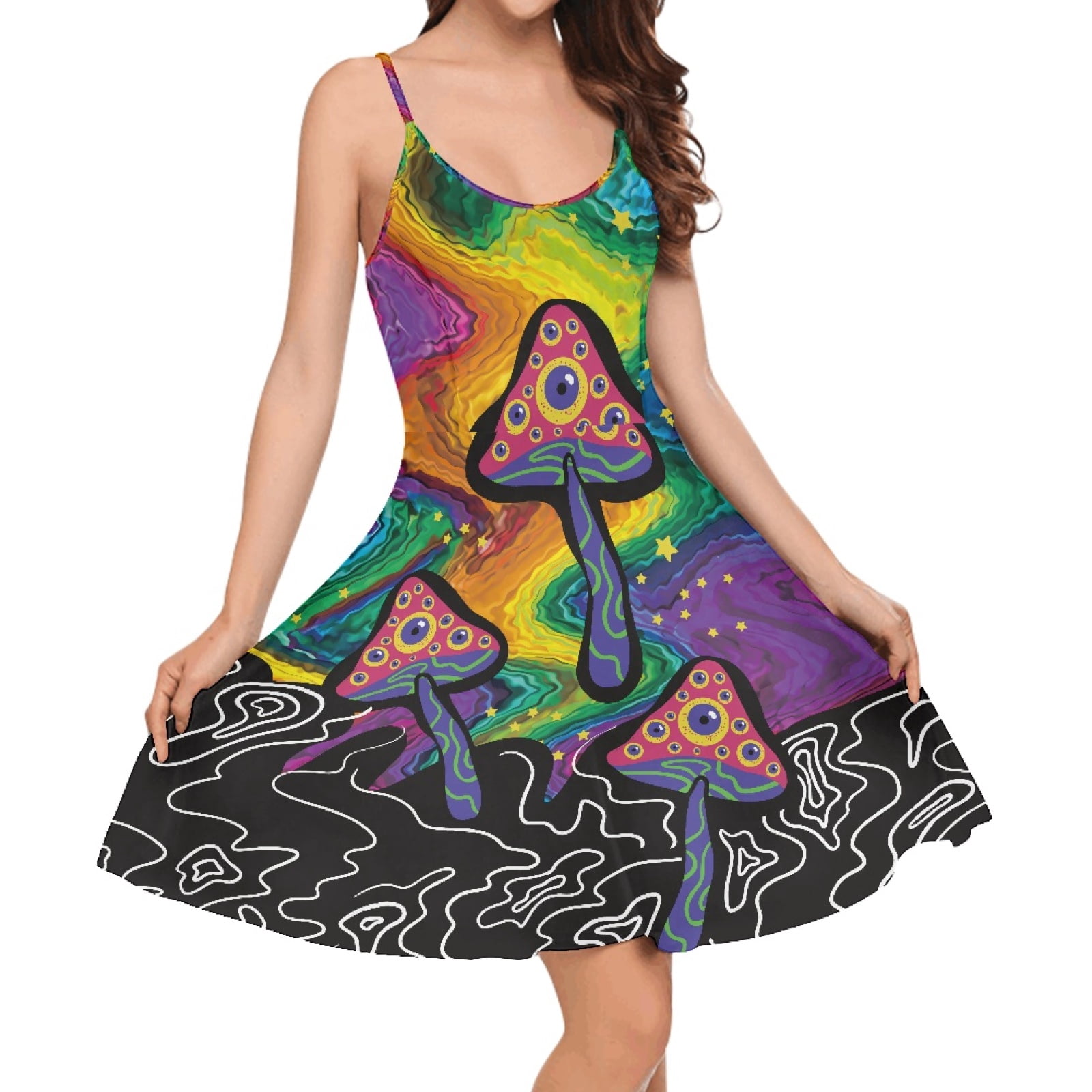 Jeiento Womens Dress Casual Sleeveless Midi Dresses Athletic Activewear Summer Knee Length Dress Dresses Breathble Great Gift for Teen Girls Size L, Magic Mushroom