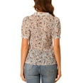 thumbnail image 3 of Allegra K Women's Floral Button Down Collar Sweet Puff Sleeve Blouse, 3 of 6