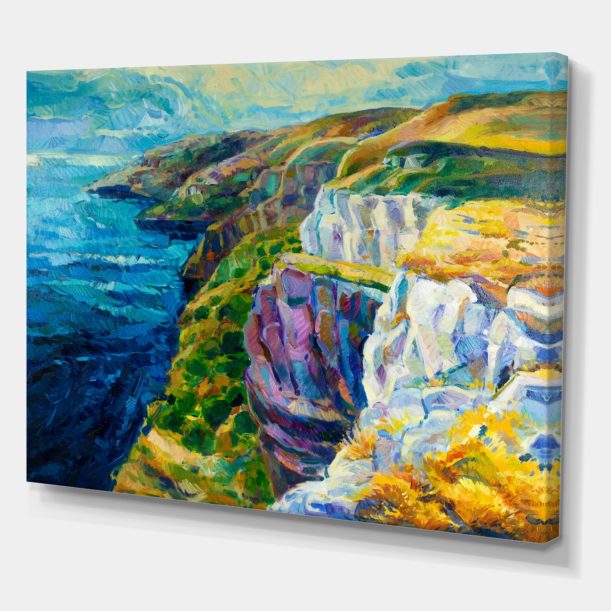 Designart ' The Blue Ocean By Rocky Cliffs II ' Nautical & Coastal Canvas Wall Art Print