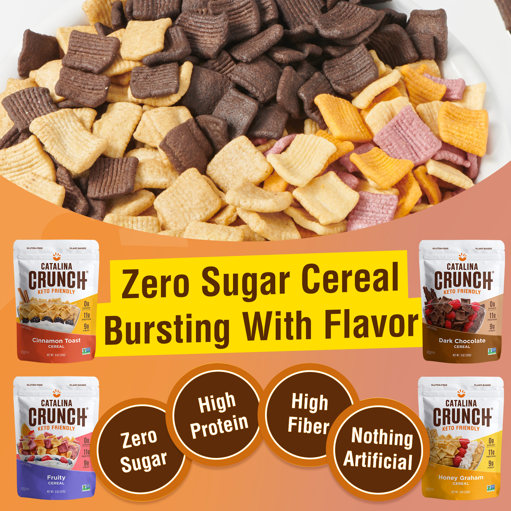 Catalina Crunch Keto Cereal Variety Pack (6 Flavors), 9oz Bags | Low Carb, Zero Sugar, Gluten Free, Fiber | Keto Snacks, Vegan Snacks, Protein Snacks | Keto Friendly Foods - image 3 of 9