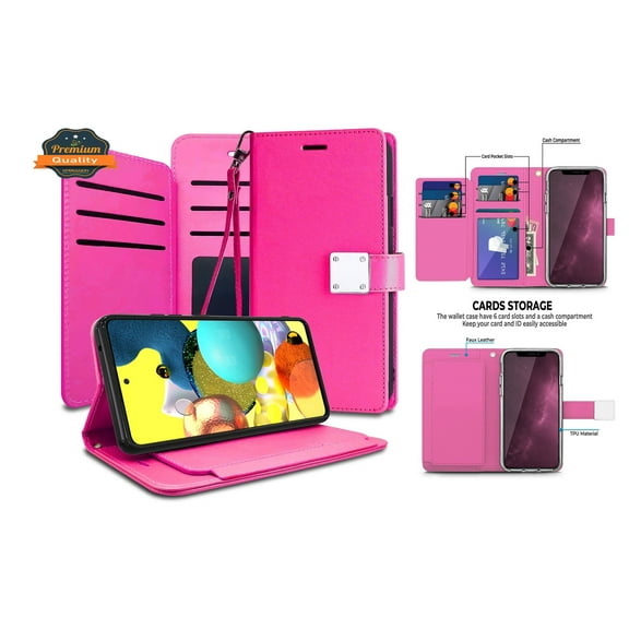 Xpression Case for Samsung Galaxy S21 Ultra (6.8") Wallet Folio Flip Leather Case with 6 Credit Card Slots & Wrist Strap, Stand Pouch Phone Cover [Pink]