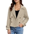 thumbnail image 5 of Cnbwig Womens Cropped Trench Coat Trendy Casual Double Crop Jackets Fall Notch Collar Coats Fall Winter Windproof Z1-Khaki M, 5 of 5