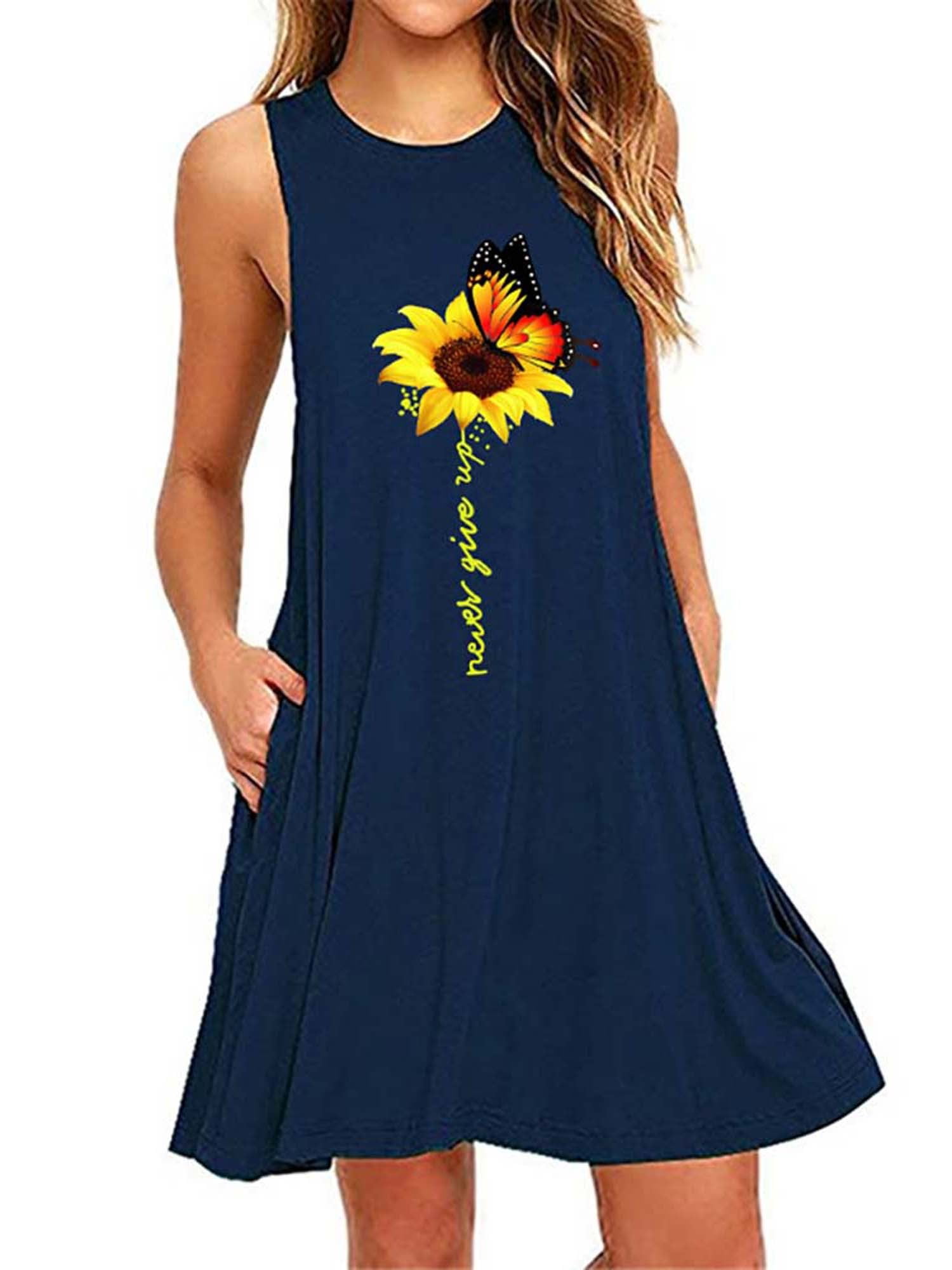 Women's Plus Size Summer Sleeveless Floral Casual Midi Dress Beach ...