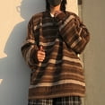 thumbnail image 4 of IMENGL Chandail Rayé Oversize Grande Taille Décontracté Col Rond Tricoté long, Marron 4TG, Taille 2TG-5TG, 4 of 9