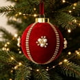 thumbnail image 3 of 1 Pc Christmas Ornament, Red Vintage Velvet Rhinestone Velvet Christmas Ball Ornament Soft Textured Shatterproof Hanging Baubles, Holiday Home and Party Decorations, 3 in, 3 of 5