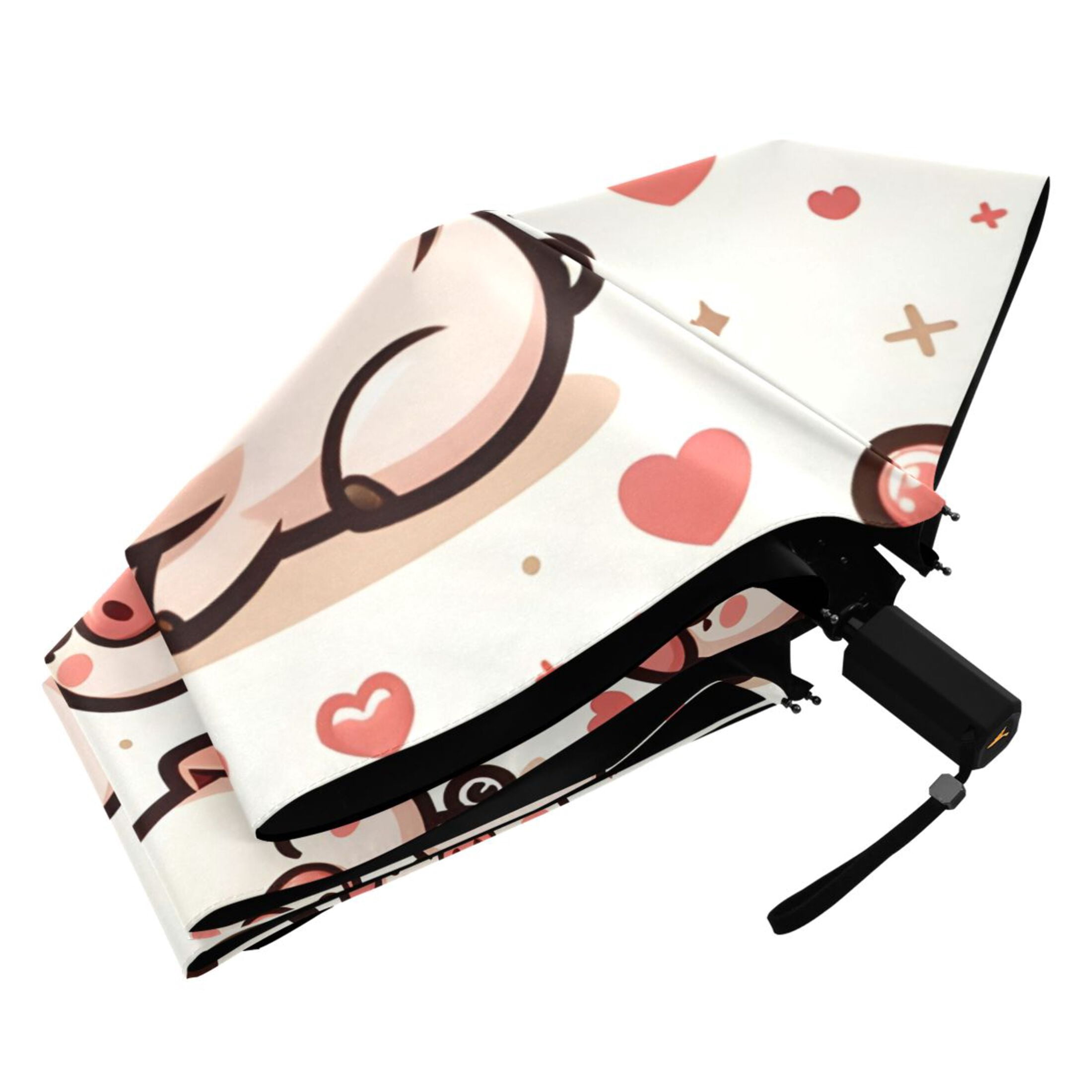 Cute Pig with Hearts Compact Sun Umbrella Windproof Travel Umbrellas for Rain Strong Portable UV Protection