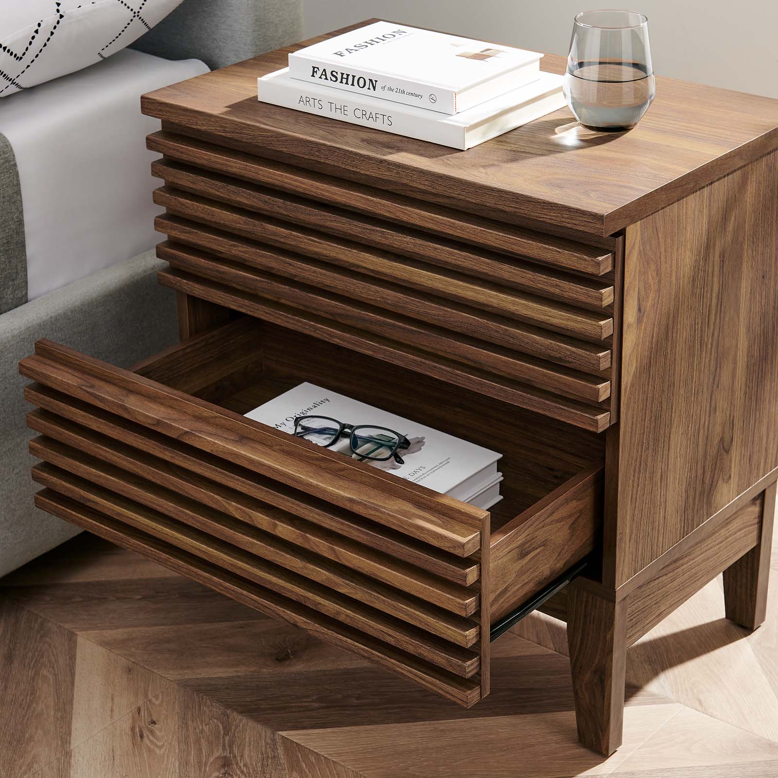 Modway Render Two-Drawer Nightstand in Walnut