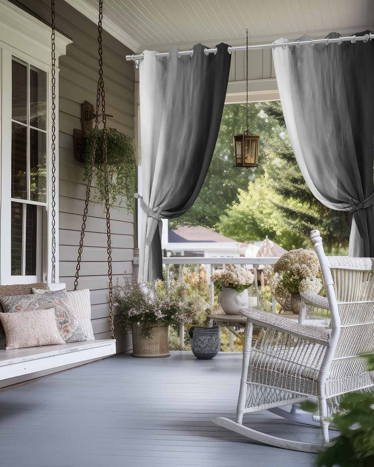 Black Grey Ombre Outdoor Curtains for Patio, Coastal Beach Modern Abstract Art Privacy Drapes Grommet Waterproof Outside Curtains for Porch/Cabana/Balcony 54"x 95", 2 Panel