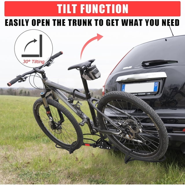 Historyli Portabicicletas inteligente con plataforma inclinable para 2 bicicletas,plegable,de 2",para bicicletas estándar,de neumáticos anchos y eléctricas,resistente,capacidad de 180 lb,color negro