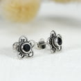 thumbnail image 3 of Sterling Silver Swirl Heart Petal Flower Black Onyx Stud Earrings, 3 of 7