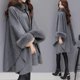 thumbnail image 3 of 2026 Women Cape Coat Solid Color Faux Fur Collar Autumn Winter Warm Loose-fitting Mid-length Poncho Coat, 3 of 5